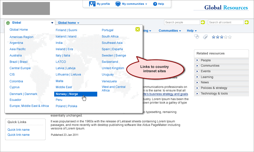 Global Resources intranet site redesign