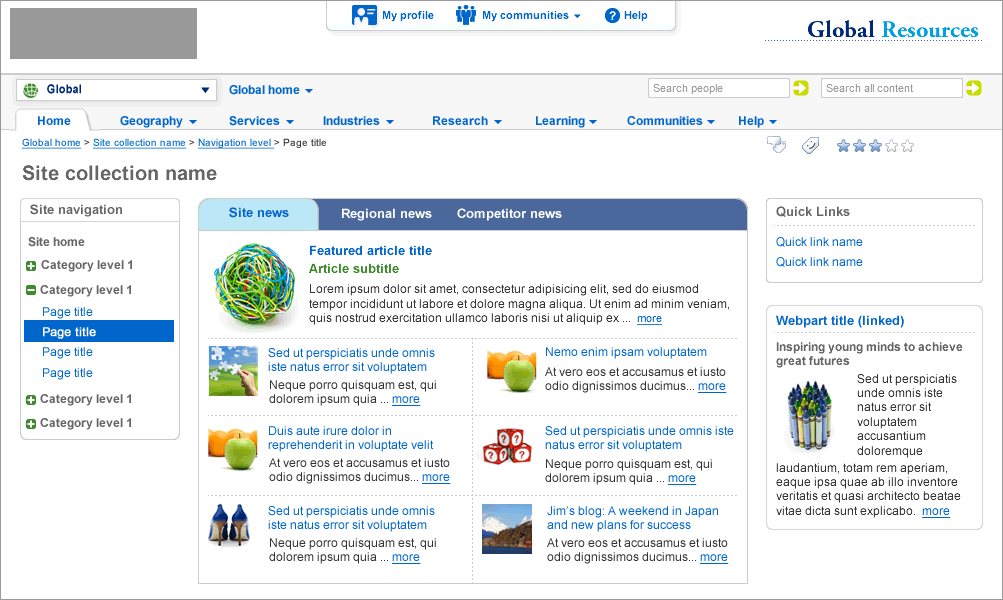 Global Resources intranet site redesign
