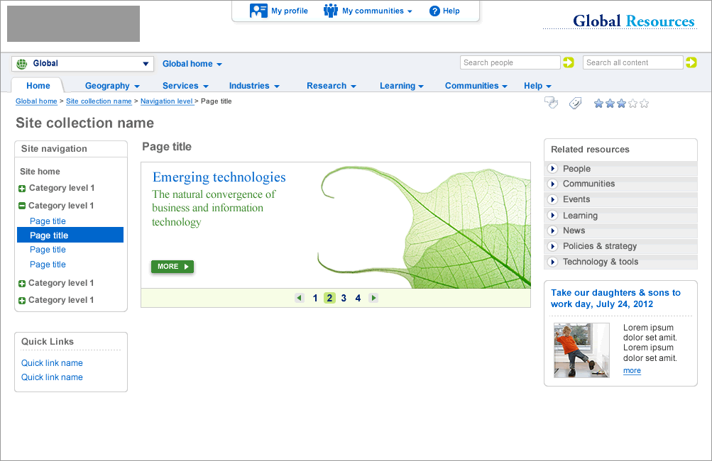 Global Resources intranet site redesign