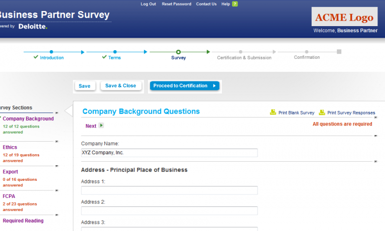 Business partner survey tool