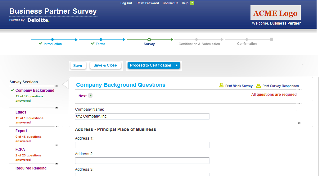 Business partner survey tool