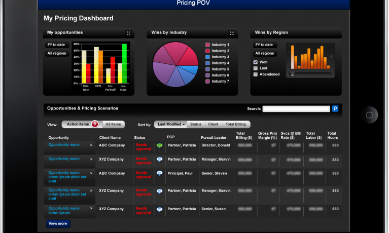 Engagement pricing tool for iPad